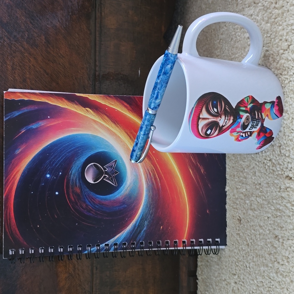 New Colorful Extraterrestrial Alien Mug, Journal & Pen by Mischievous Aliens